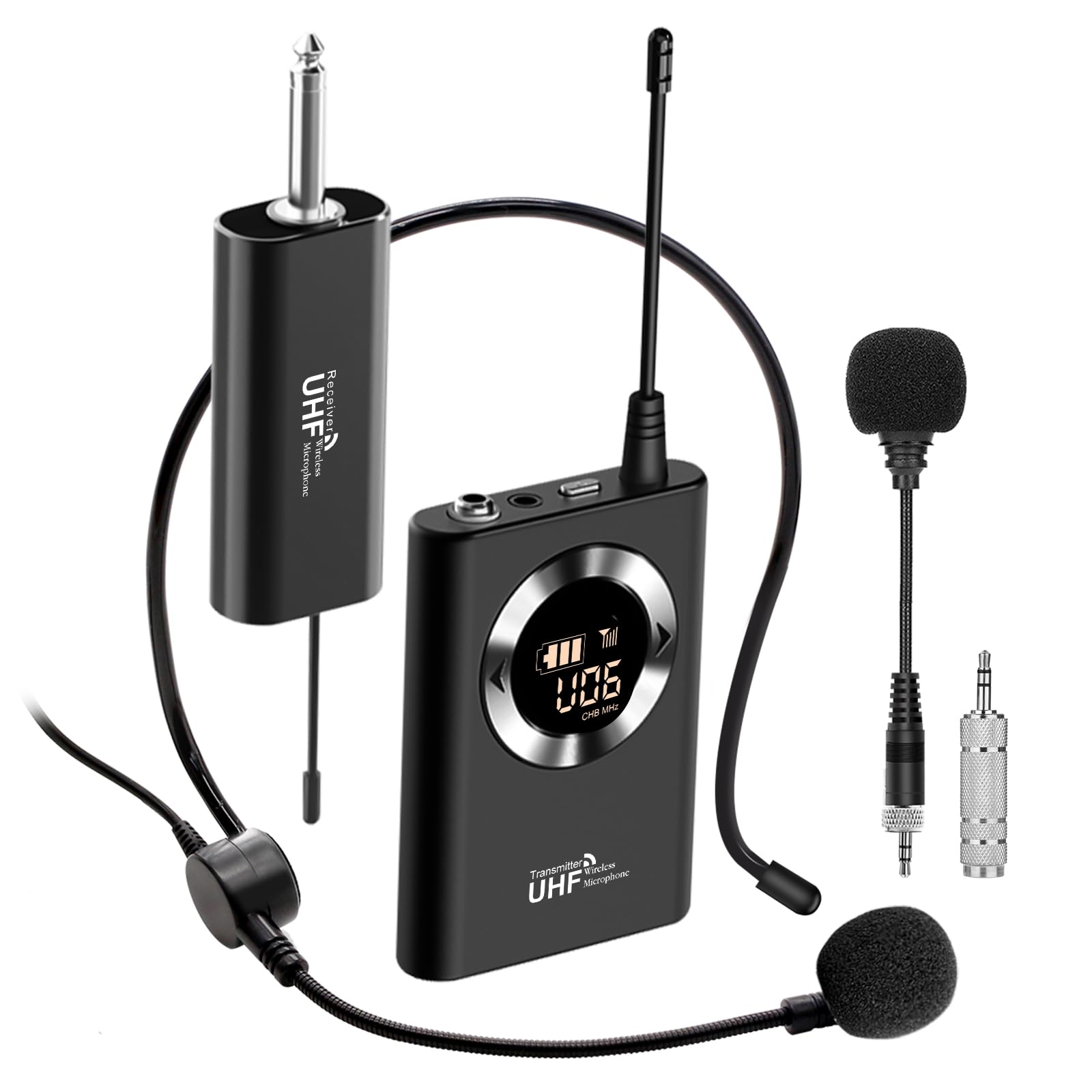 Wireless Microphone Headset, Head Mic Speaker System, UHF Professional Handheld Microphones for Voice Amplifier, with LED Digital Display, Suitable for Teaching, Fitness Instructor, Tour Guide