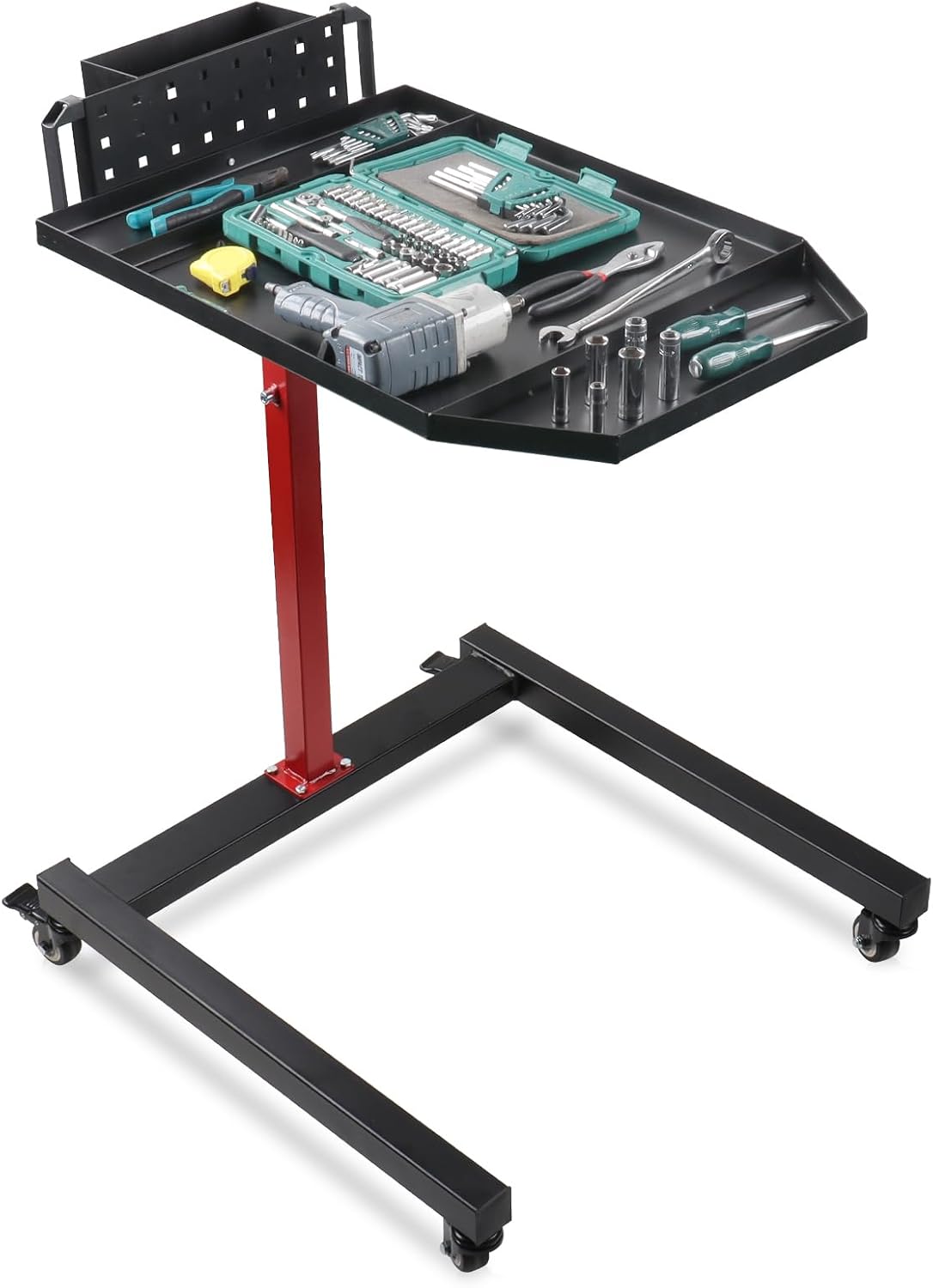 HKTE Adjustable Work Table, Height Range 32’’ to 50’’, Mobile Rolling Workbench