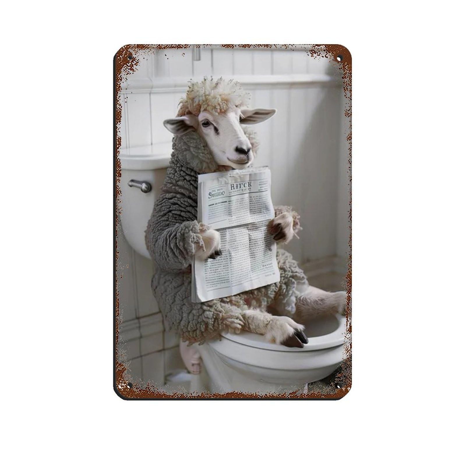 Funny Sheep Bathroom Art Retro Poster Metal Tin Sign Chic Art Retro Iron Painting Bar People Cave Cafe Family Garage Poster Wall Decoration 8x12inch(20x30cm)