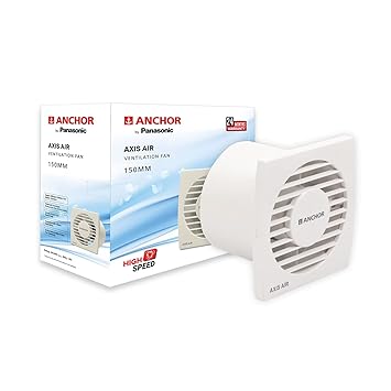 anchor by panasonic Axis Air 150mm Exhaust Fan, Exhaust Fan for Bathroom, Office, Kitchen (White) (14090WH)