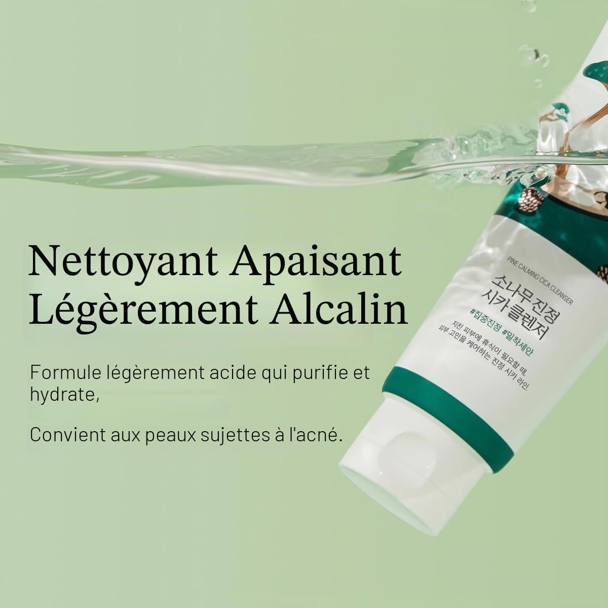 ROUND LAB Nettoyant apaisant pour le visage au pin Cica (150 ml), rafraîchissant pour la peau, avec acné, mousse douce, pour un nettoyage en profondeur et un soin des pores, convient aux peaux