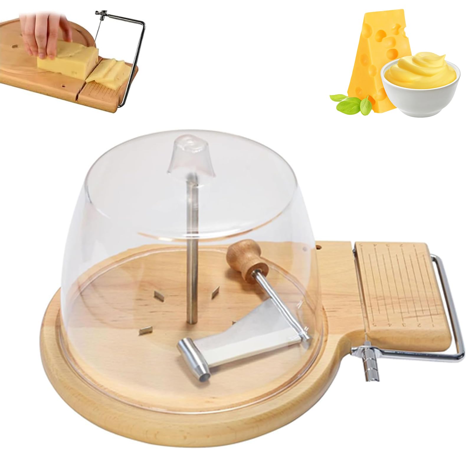 Rasoir à fromage rotatif avec épaisseur réglable, lame en acier inoxydable, couvercle inclus pour usage domestique