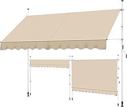 Yaheetech Clamping Awning Balcony Awning with Hand Crank, Sun Protection, No Drilling, Sun Awning, Height-Adjustable Awning with Frame, 300 x 120 cm, Beige