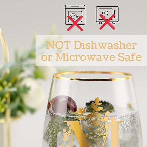 Miniatura 5 de Onebttl Copas de vino únicas sin tallo, copa de vino inicial para vino tinto o blanco, 18 onzas, monogramada, dorada, para mujeres, niñas, mujeres,