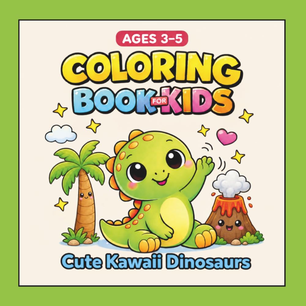 Cute Kawaii Dinosaurs Coloring Book for Kids Ages 3–5: 40 Fun and Easy Coloring Pages for Toddlers and Preschoolers