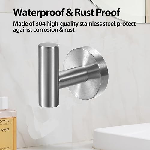 Miniatura 3 de Ganchos para toallas de baño, paquete de 4 toalleros de montaje en pared, gancho negro mate para bata de pared, gancho de acero inoxidable