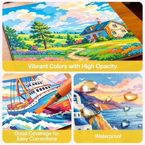 Image of WUO 84 Colors Acrylic Paint Markers Brush Tip with Automatic Ink Control | Water-based, no-bleed, waterproof acrylic paint pens for rock, wood, canvas, glass, ceramic, fabric and DIY crafts
