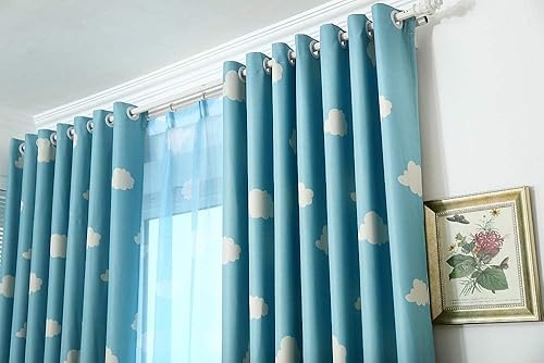 Miniatura 4 de GYROHOME Cortina de nube azul y blanca con ojales en la parte superior, aislamiento térmico, oscurecimiento de habitación, ahorro de ruido,