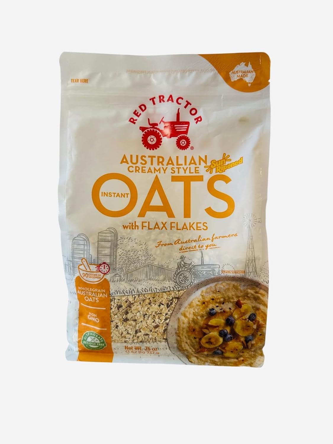 Avena Instantánea Cremosa Red Tractor con Hojuelas de Lino, Integral, 26 oz