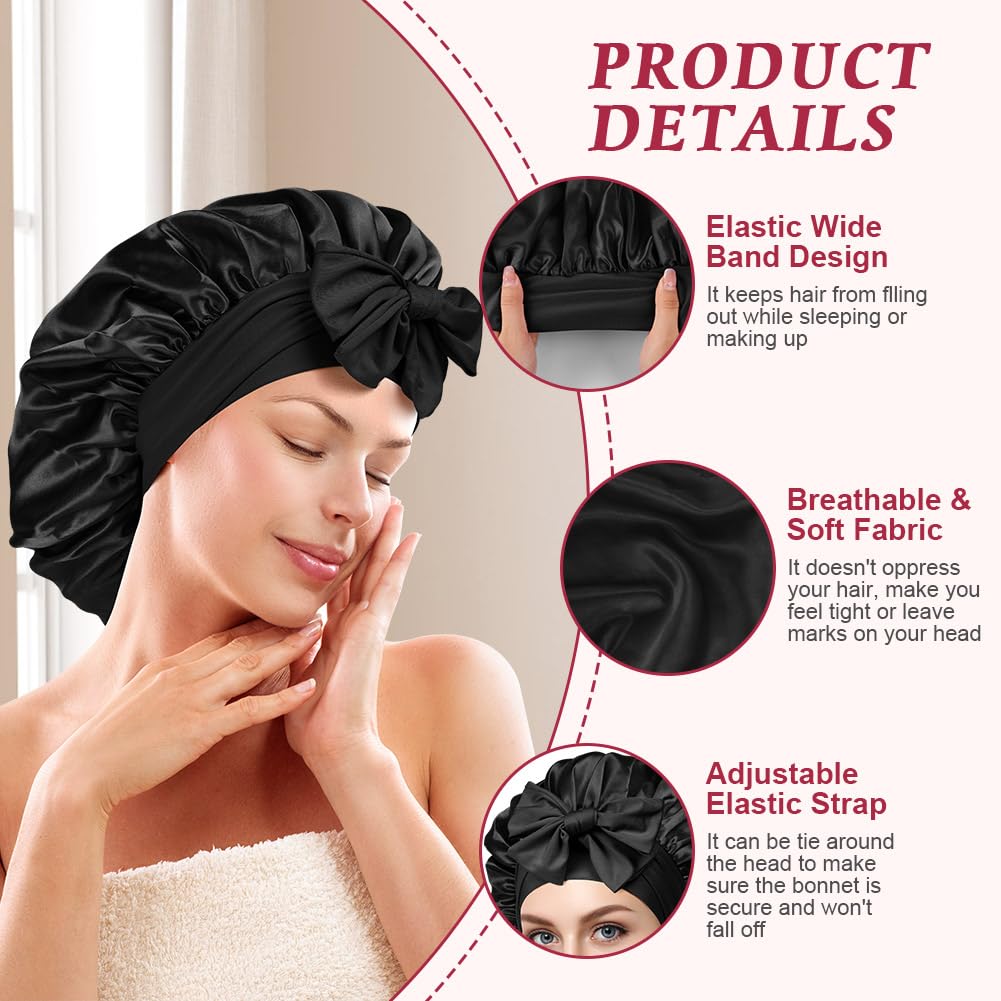 ACWOO Satin Caps for Sleeping Adjustable Silk Cap, Double Layer Soft Satin Sleep Cap - Image 3