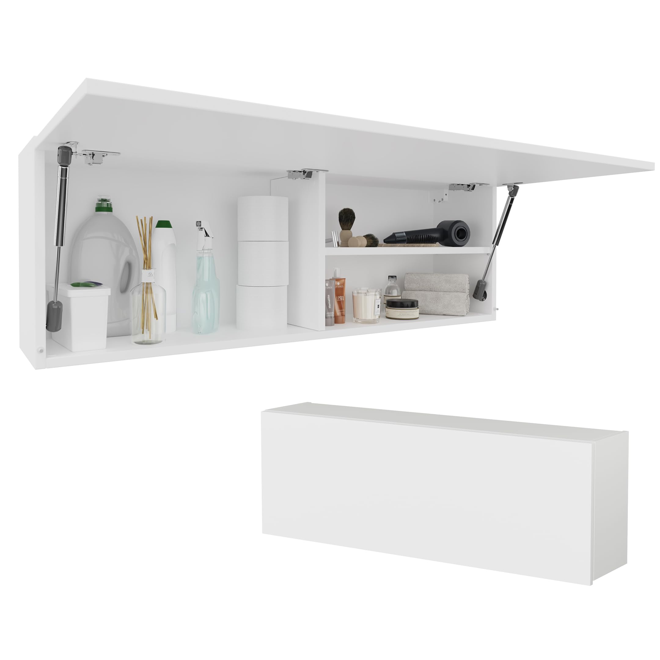 PLATAN ROOM Bathroom Cabinet 60/80/120 Wide Bathroom Furniture Bathroom Folding Wall Cabinet High Gloss Matt White (White Matt/White Matt, 120 x 40 x 25)