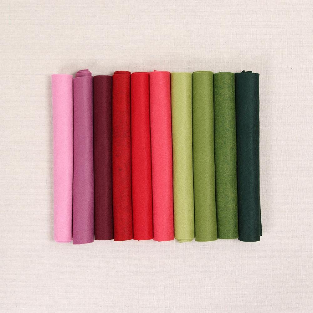 Benzie Design Wool Felt, 10 pcs 9"x12" in Holiday Colors, 1 mm Thick, Soft & Pliable, Wool Blend Felt, The Cottage 9"x12"