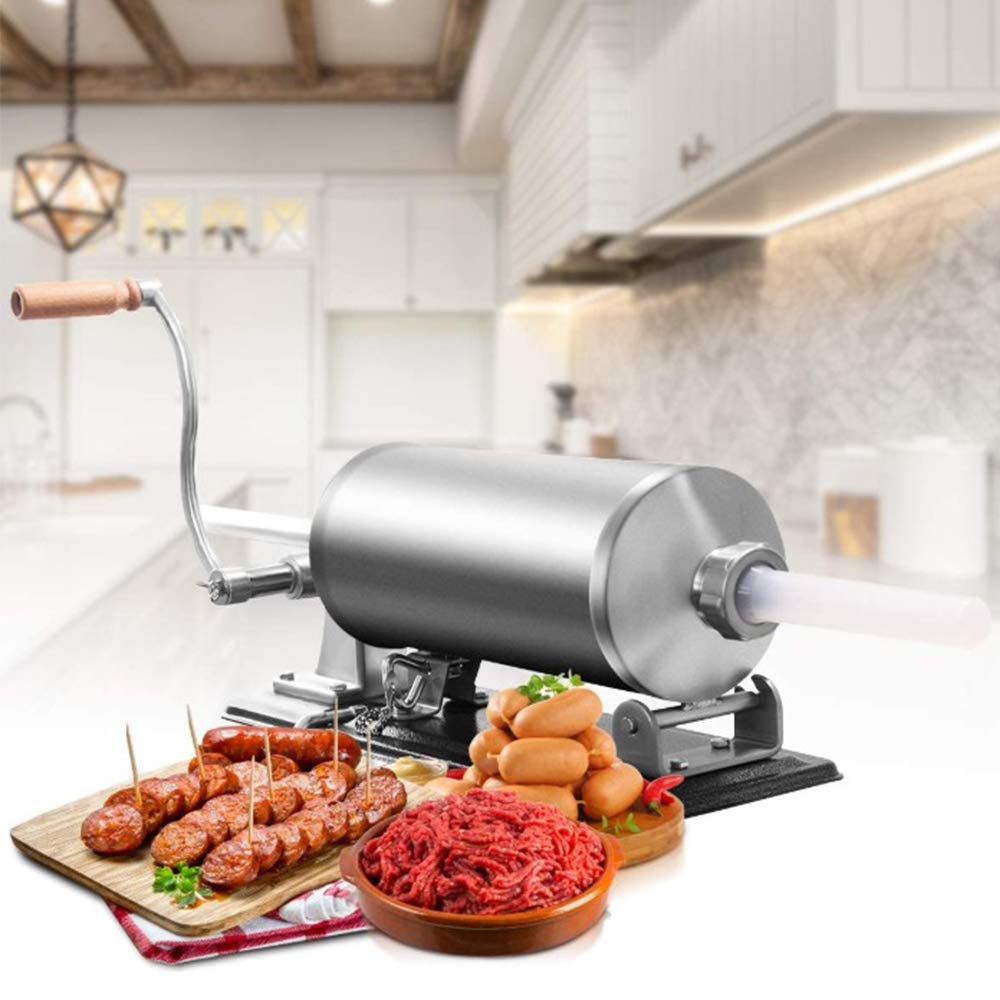 Máquina Salchichas de Acero Inoxidable - Máquina de cocina de llenado de carne horizontal, para embutido casero, de acero inoxidable, 4 tubos de relleno (3,6 l horizontal)
