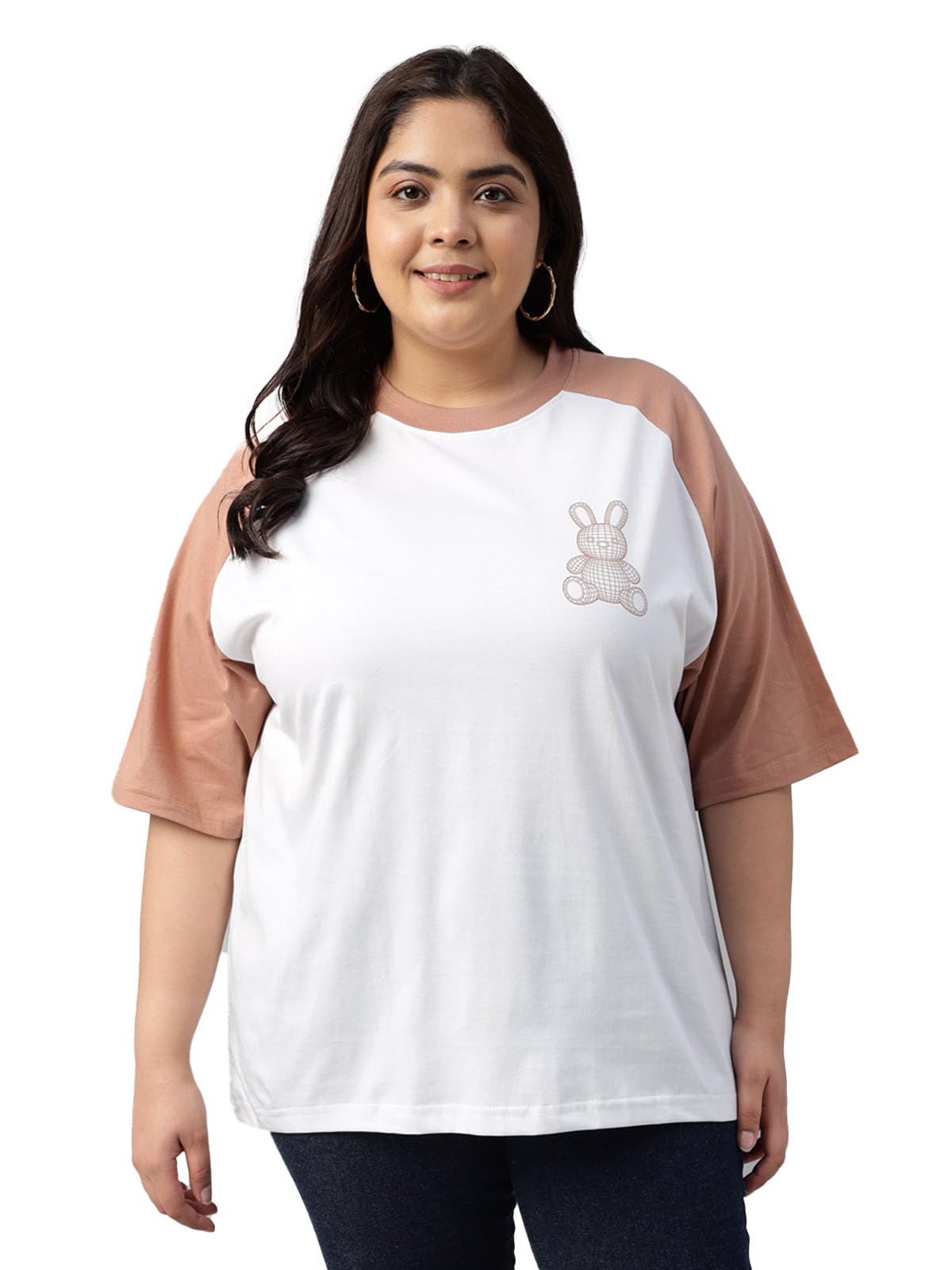 100% Pure Cotton Oversized Baggy Fit Funky Pocket Printed Half Sleeve Plus Size T-Shirt for Women & Girls (Sizes: 2XL to 5XL)-image-18
