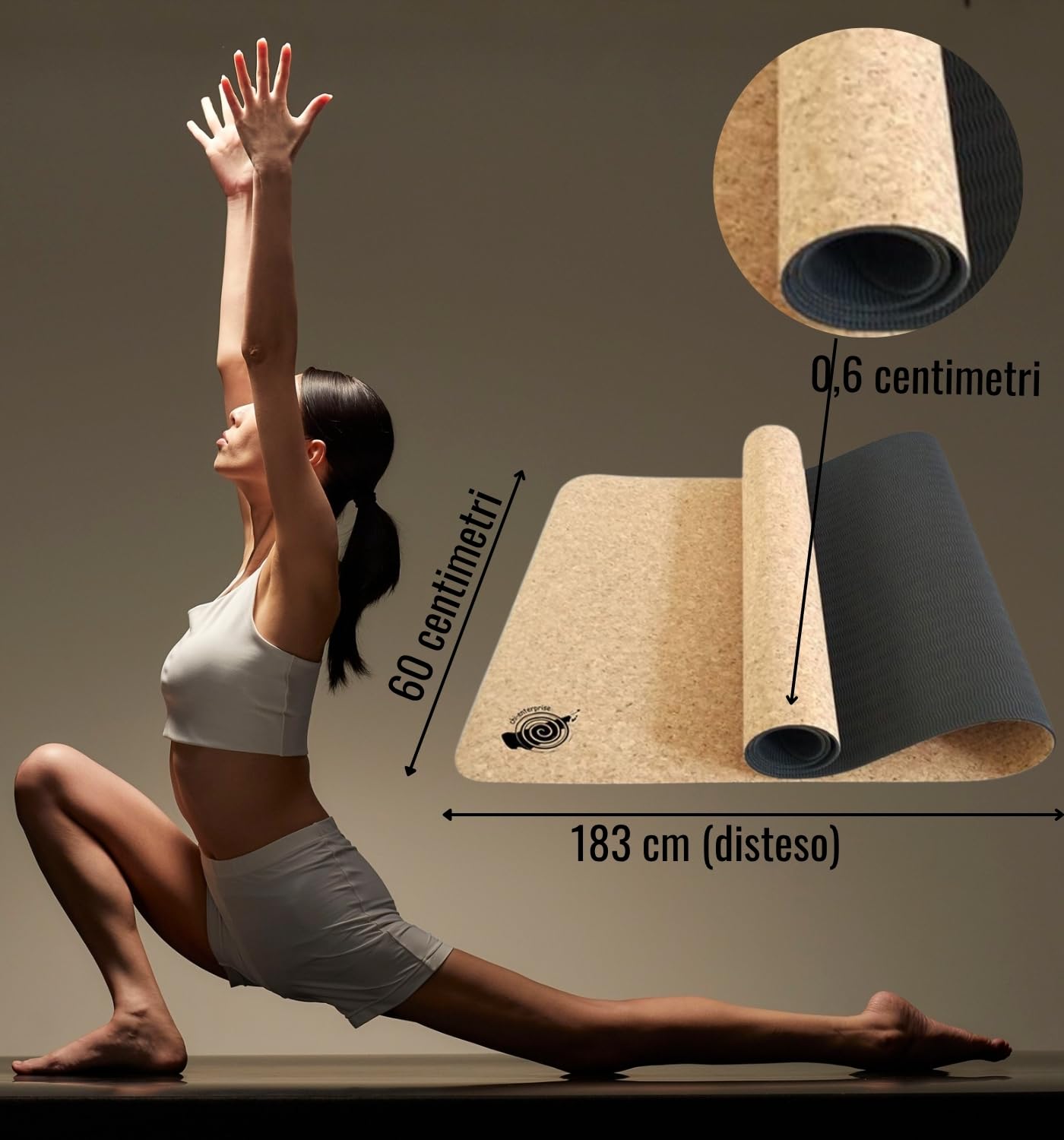Tappetino yoga sughero antiscivolo 6 mm Ecologico TPE per Pilates Fitness 183x60 cm superficie naturale Resistente e Lavabile Ideale per casa palestra mindfulness - chi-enterprise