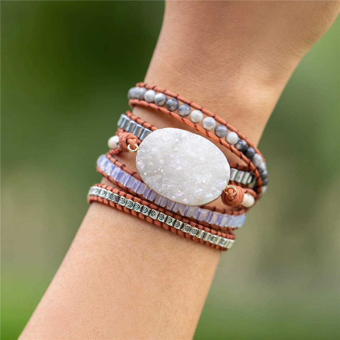 YGLINE Natural Stone Beaded Healing Wax String 5 Wraps Bracelets - Image 4