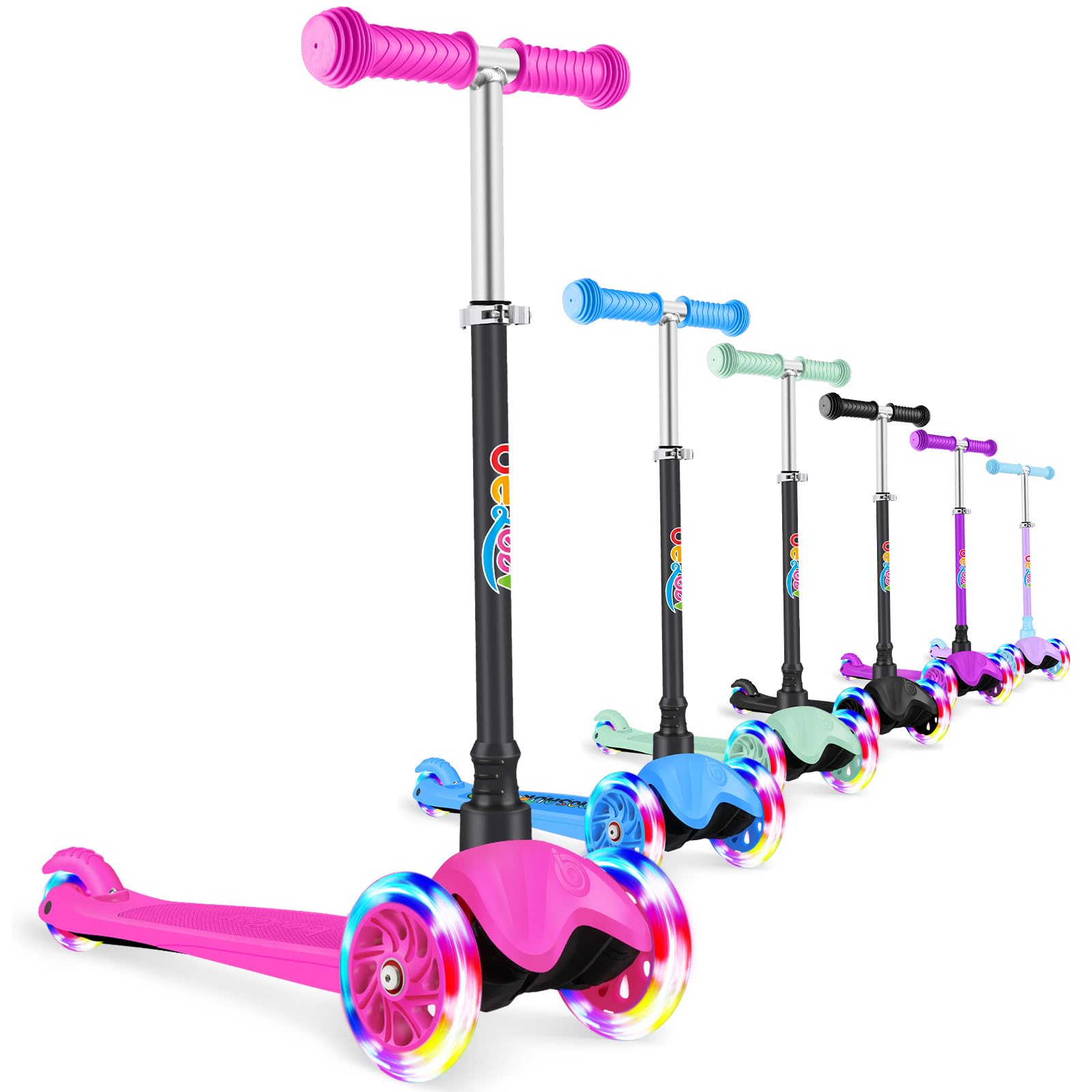 BELEEV Scooter for Kids Ages 2-6, 3 Wheel Scooter for Boys and Girls, LED Lighted Wheels, Adjustable Height, Lightweight Scooter for Kids, Lean to Steer, Non-Slip Deck
