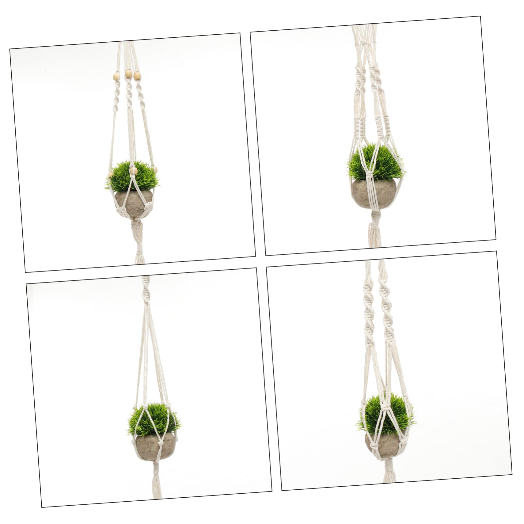 BESTonZON 4 Stück Makramee Blumenampeln aus Baumwollseil mit Edelstahls Haken Dekorative Hängende Blumentopfhalter für Wand und Garten Gewebte Pflanzenhänger im Boho Stil