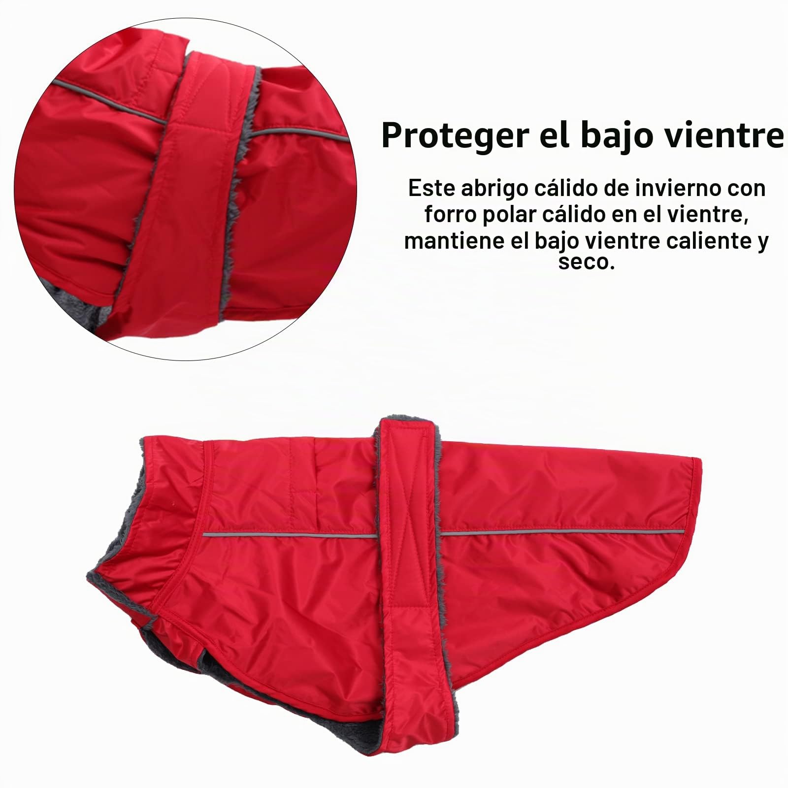 Chubasquero para Perro MOREZI, Capa Exterior Impermeable, Forro Polar, Ribete Reflectante y cinturón Ajustable, Apto para Perros Salchicha-Rojo-M