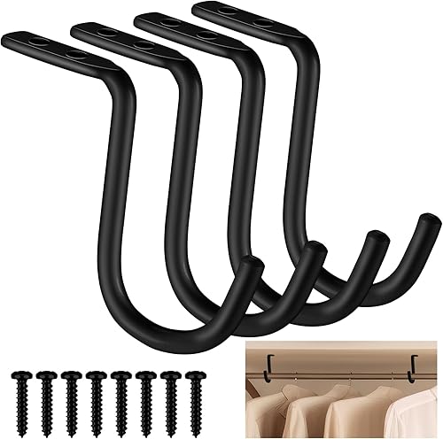 Vista 7 de Gisafai 4 soportes centrales de barra de armario de 1-1/2 pulgadas, soportes de montaje en pared de metal resistente para estantes, armario, barra