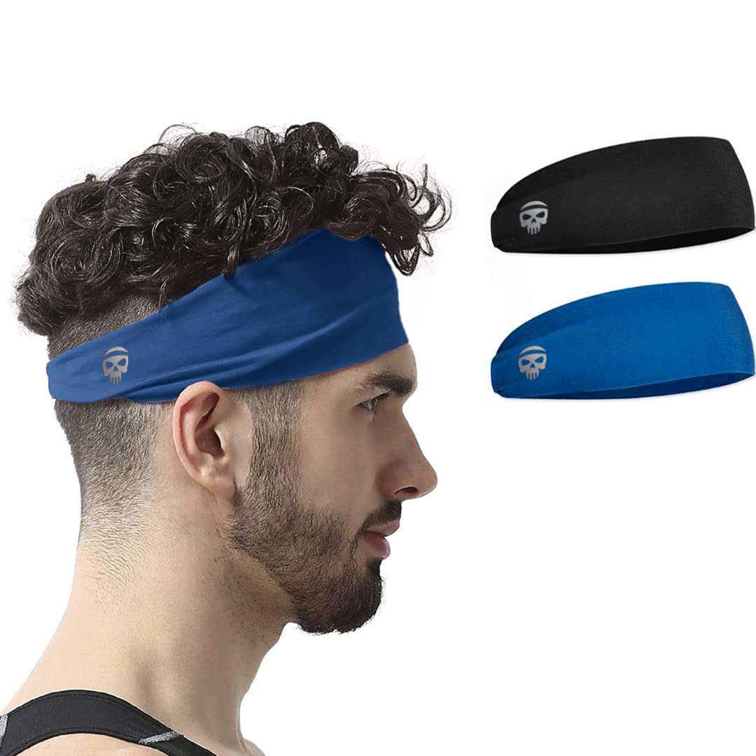 SKULLFIT Men's Chinlon and Spandex Lightweight Moisture Wicking Workout and Sports Sweatbands Headbands - Black, Blue - (P... - Review, Price and Buying Guide