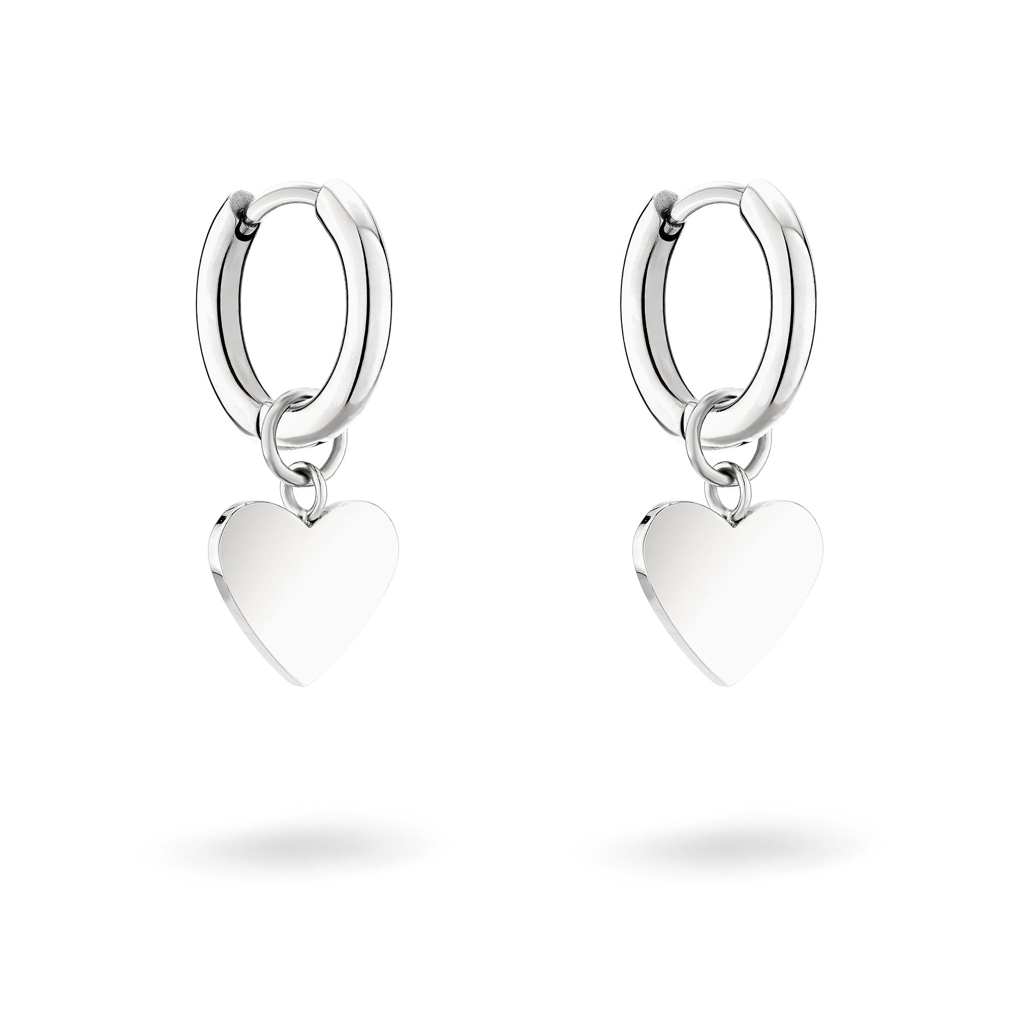 LIEBESKIND BERLIN Schmuck-Set - Creolen mit Herz- und Plättchen-Anhänger und passende Halskette - Silber - Venezianerkette verstellbar bis 45 cm - wasserfest & hautfreundlich