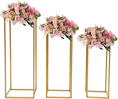 3 piezas de soporte dorado para flores de boda de metal, jarrón geométrico, jarrón dorado, jarrón de flores geométricas (3 piezas doradas,