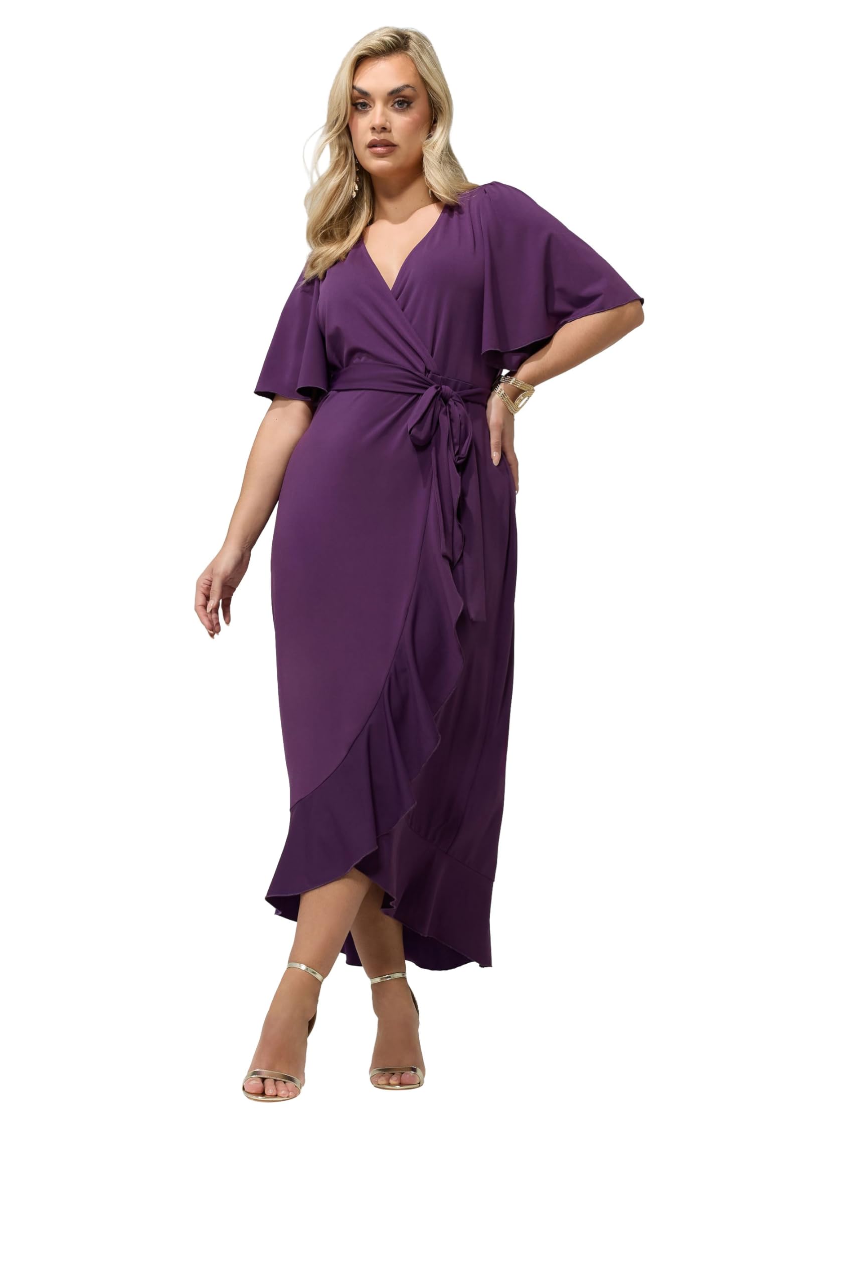 Yours London Curve Short Sleeve Ruffle Wrap Maxi Dress - Women's - Plus Size Curve Purple