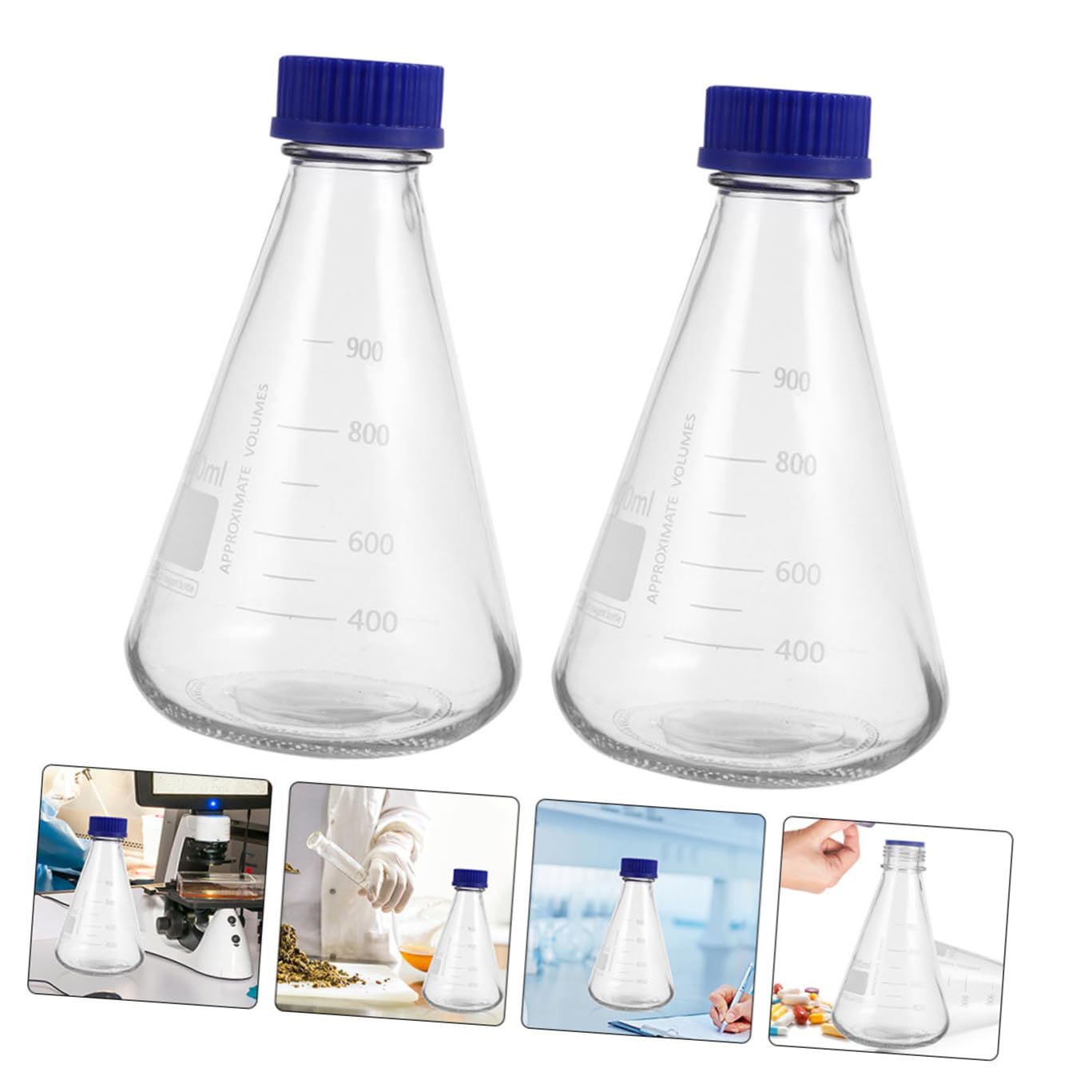 PRETYZOOM 2pezzi Bottiglie Coniche di Vetro da 1000ml per Applicazioni Scientifiche, Misurazione Accurata e Supporto Stabile per Studenti e Chimica