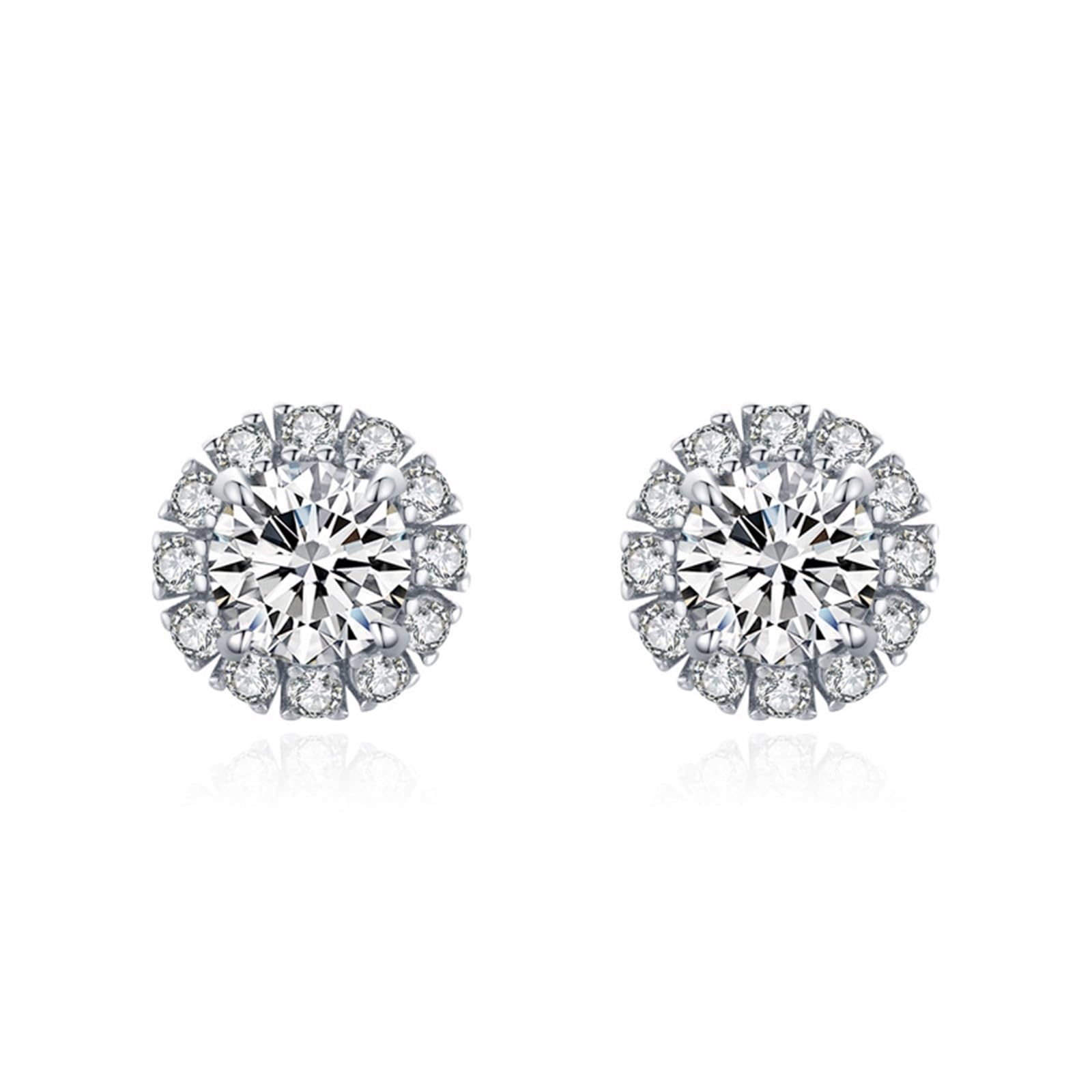 Kolczyki na sztyfcie, białe złoto, białe złoto, 750 585 375, damskie klasyczne kolczyki z motywem kwiatowym, z 4 okrągłymi moissanite, 1 ct, prawdziwa biżuteria ślubna, białe złoto