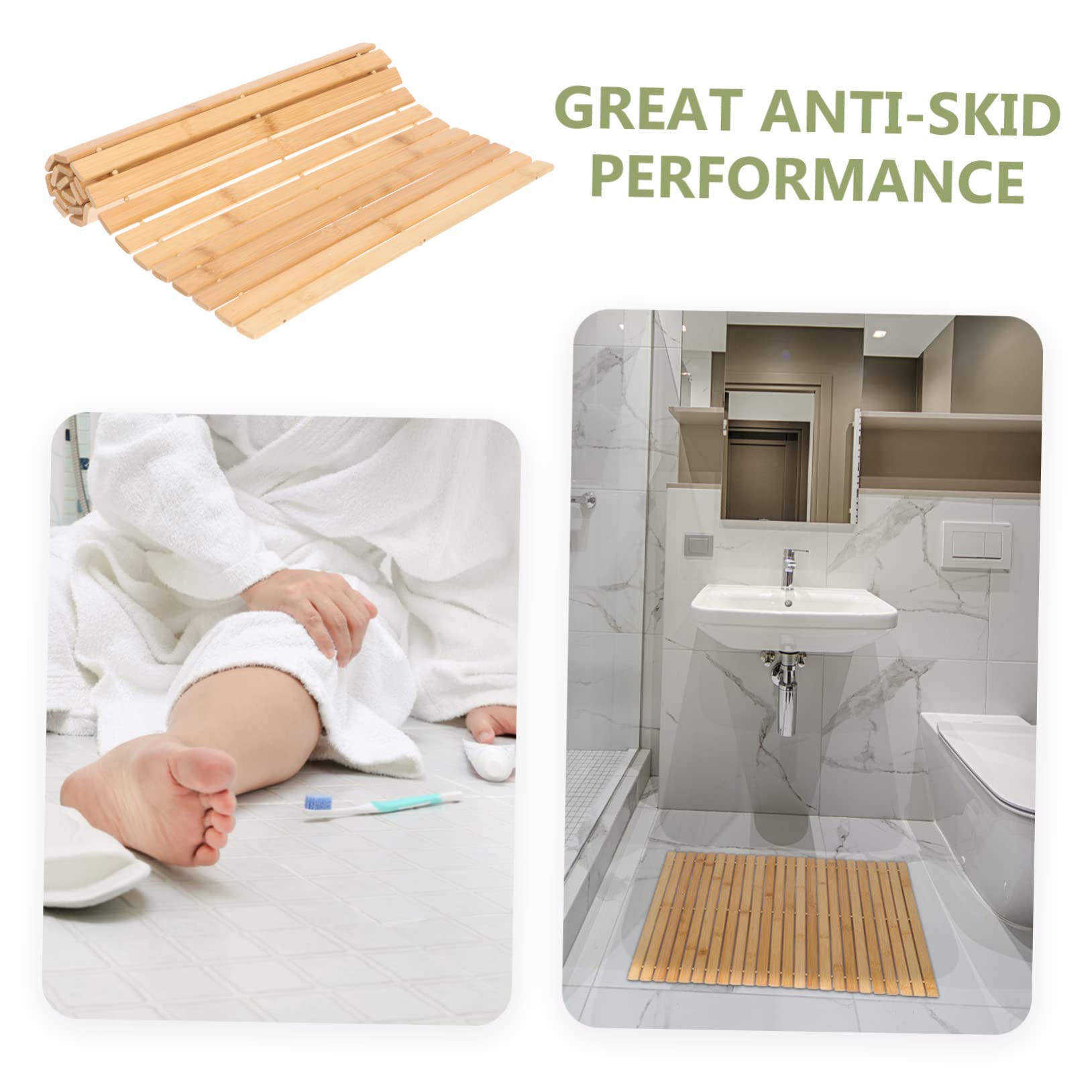 Alipis Tapis de Bain en Bambou Marron Antidérapant pour Chambre
