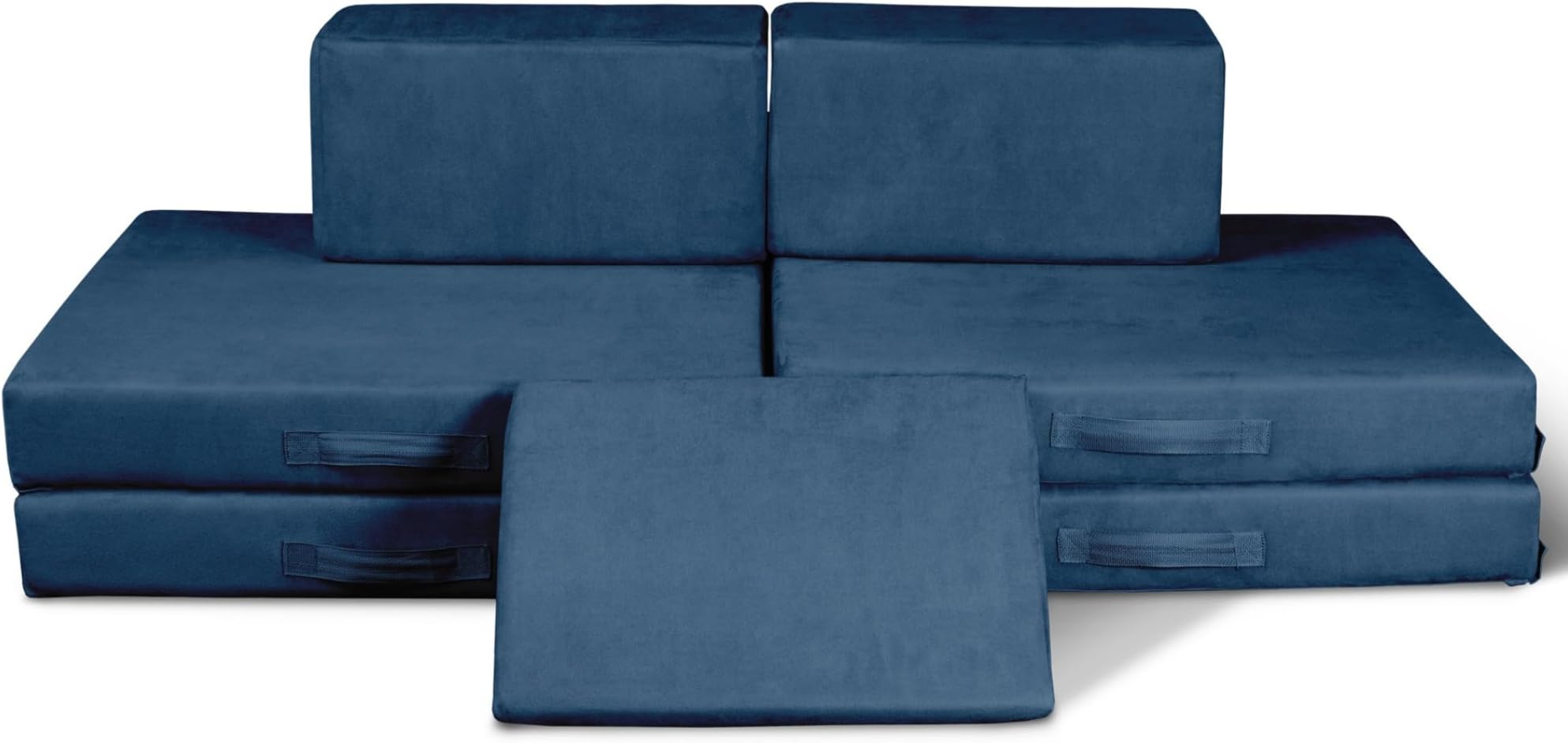 7 Piece Modular Play Couch for Kids- Washable, Waterproof, Made in USA, Sturdy, Hook and Loop Connectors, Oeko-TEX Certified, Montessori Toy Sofa, Indoor Climbing & Fort Playset- Ocean