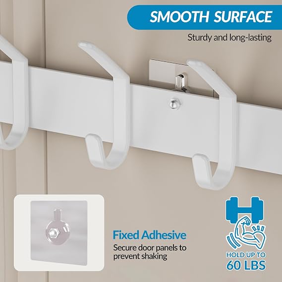 Over The Door Hooks Organizer, Over The Door Towel Rack with Mesh Basket and 10 Coat Hooks, Bathroom Door Organizer Back of Door Hanger Organizer for Bedroom, Kitchen(White)
