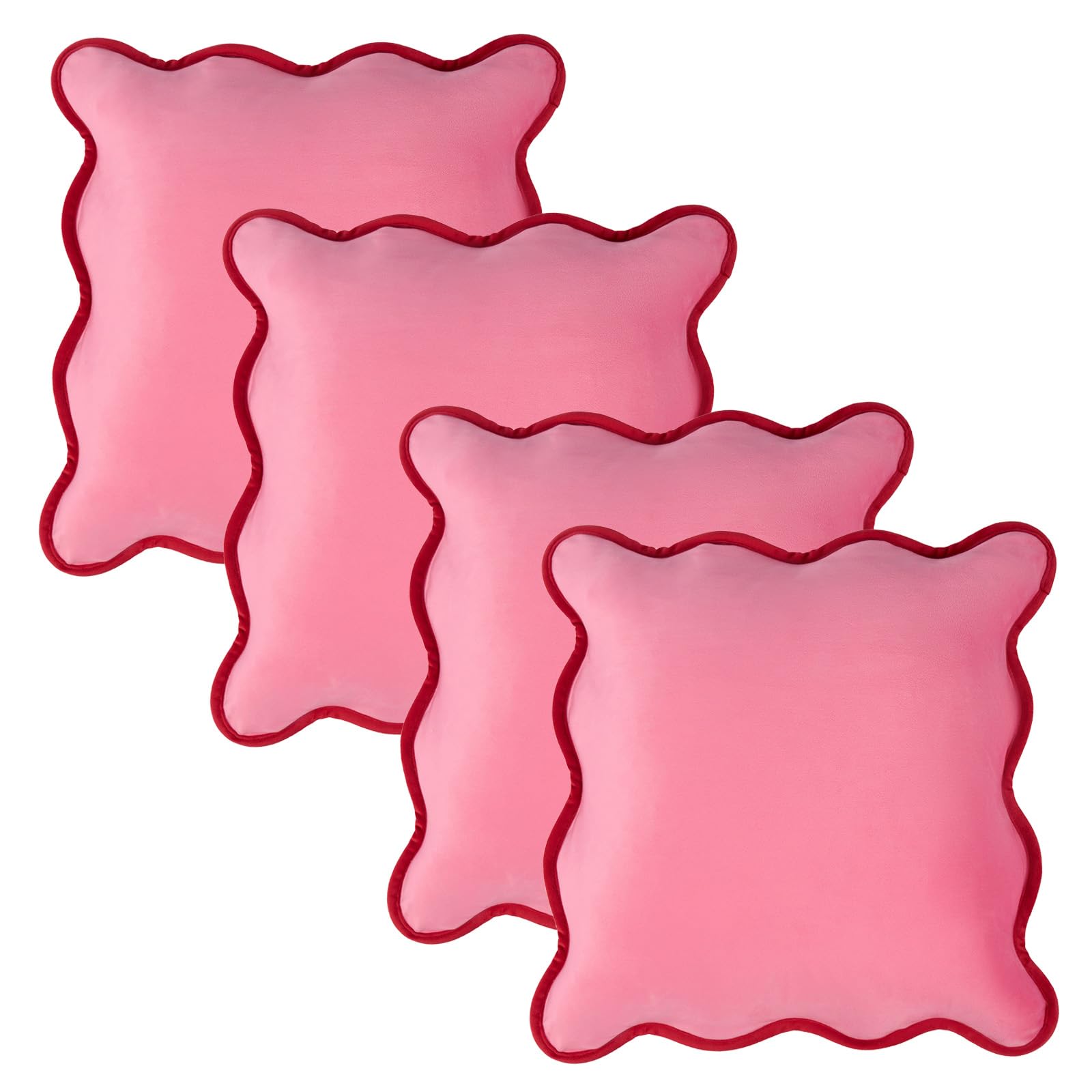 4 Pack Matte Velvet Cushion Covers - Scallop Edge - 45cm x 45cm - Pink