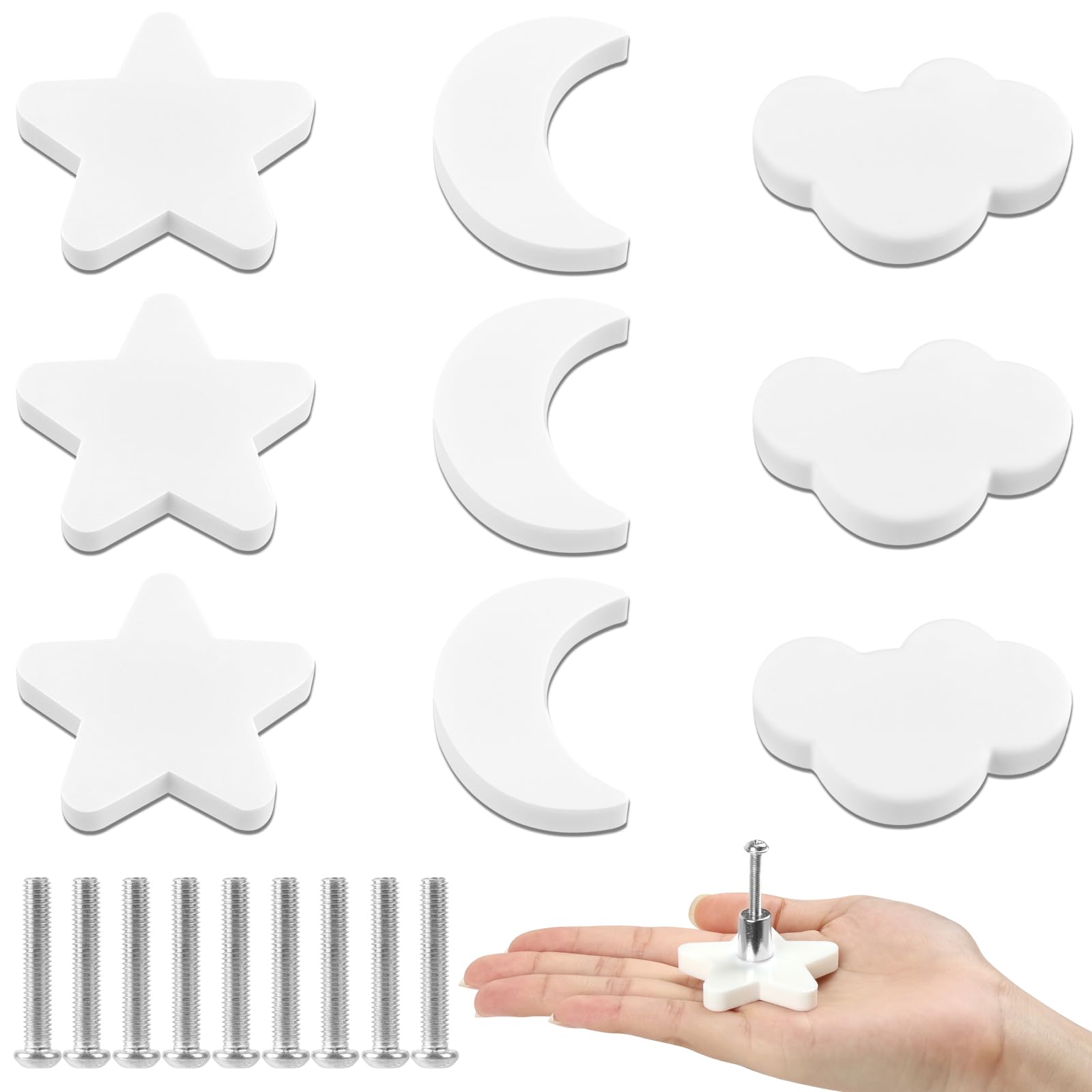 Aolso 9 PCS Soft Silicone Cabinet Knobs with Screws,Silicone Handles for Children's Room,Drawer Handles and Knobs for Cupboard,Drawer-White