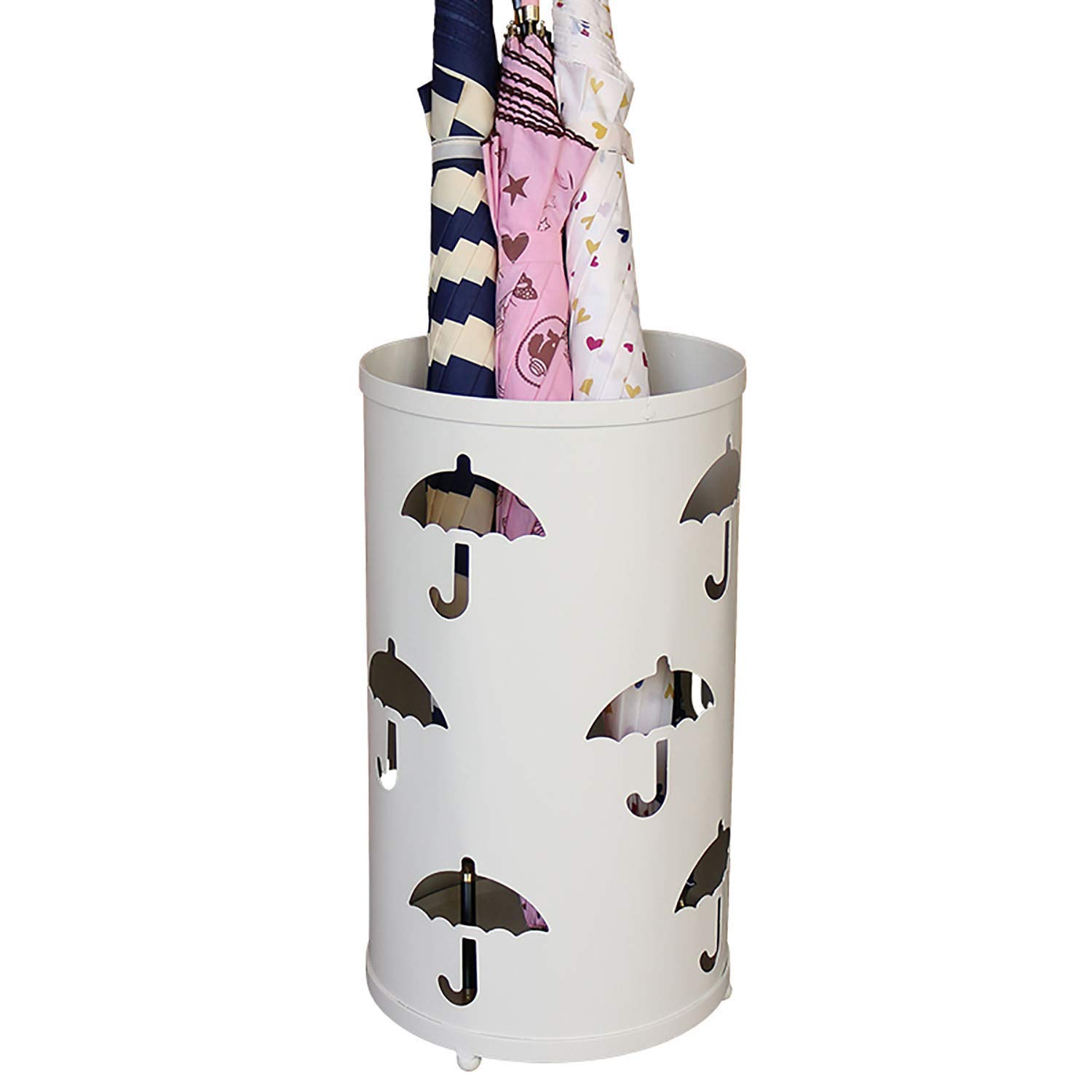 Porte-parapluie en métal avec design creux circulaire étanche et antirouille pour parapluies, cannes de marche, décoration blanche élégante