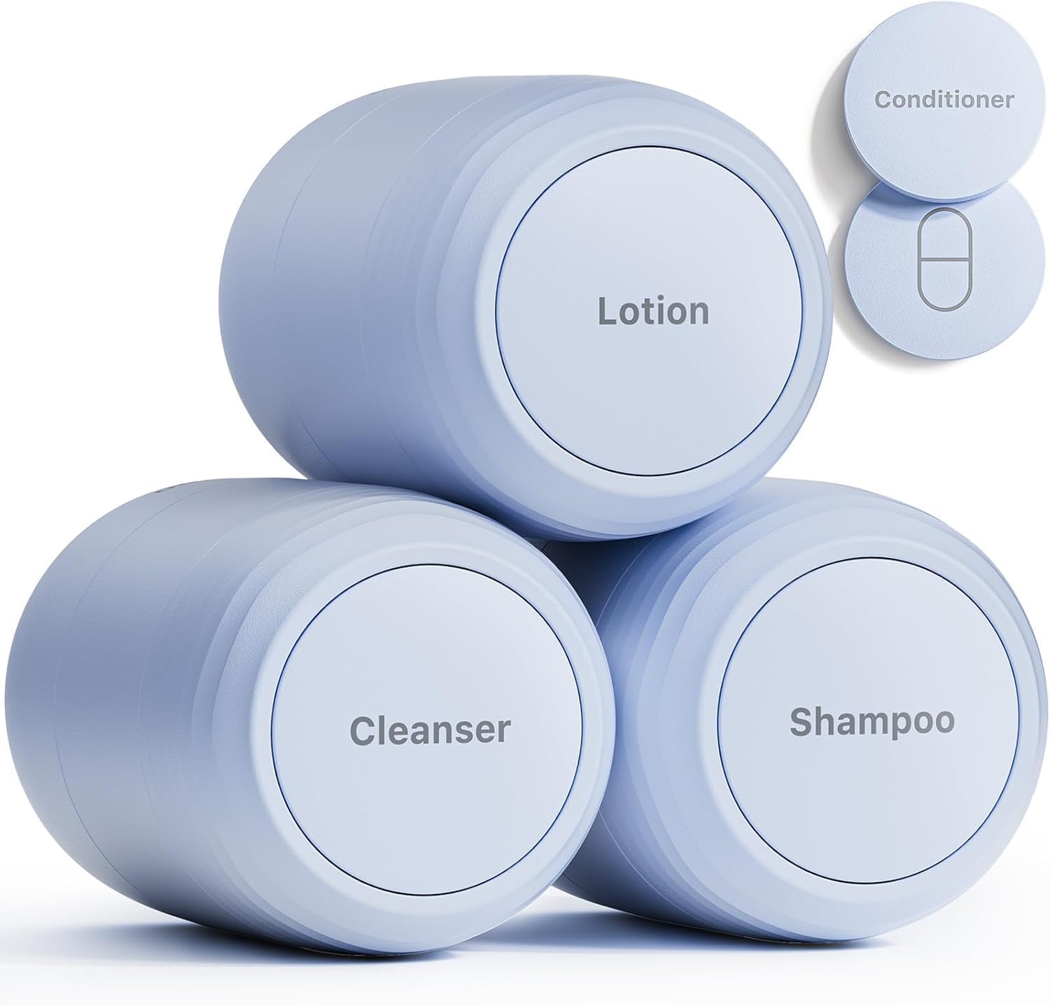New Travel Toiletry Containers [Ultra Leakproof] TSA-Approved, PLA Hard Shell Jars with 5 Magnetic Labels, Wide Mouth Bottles for Lotion, Cleanser, Shampoo, Conditioner, Blue, 3 Pack, 60ML