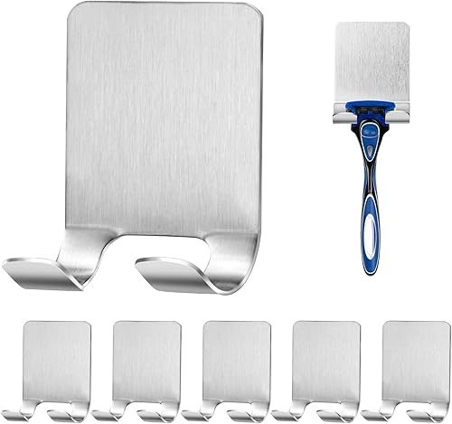 FRIUSATE Paquete de 6 soportes para maquinilla de afeitar de pared de ducha, gancho multiusos de acero inoxidable, gancho de pared autoadhesivo para