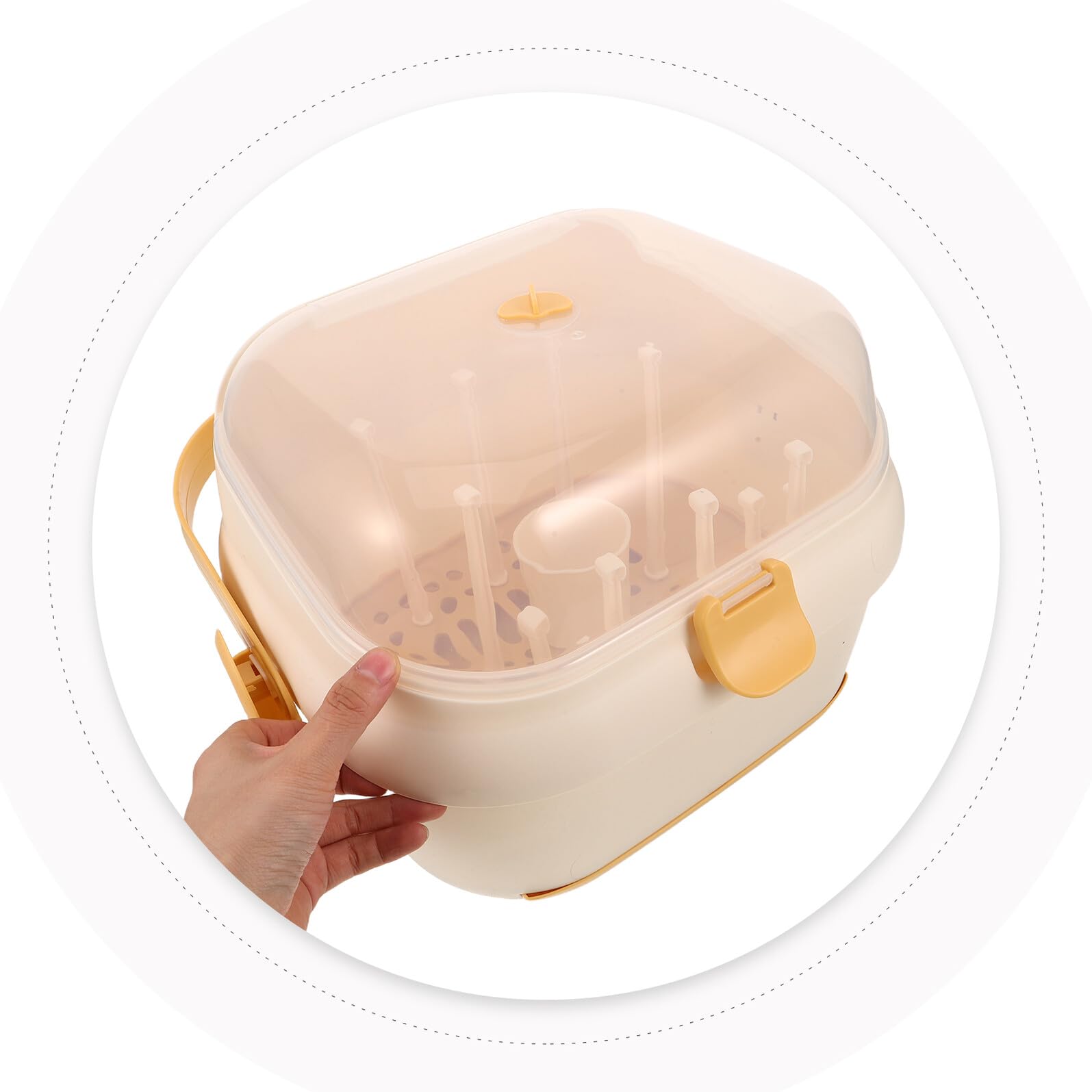 Grand Organiseur de Biberons avec Couvercle Anti-poussière, Séchoir à Bouteilles Portable Jaune 32,3 X 28,4 X 24,4 Cm, Boîte de Rangement pour Vaisselle Bébé, Maison, Cuisine