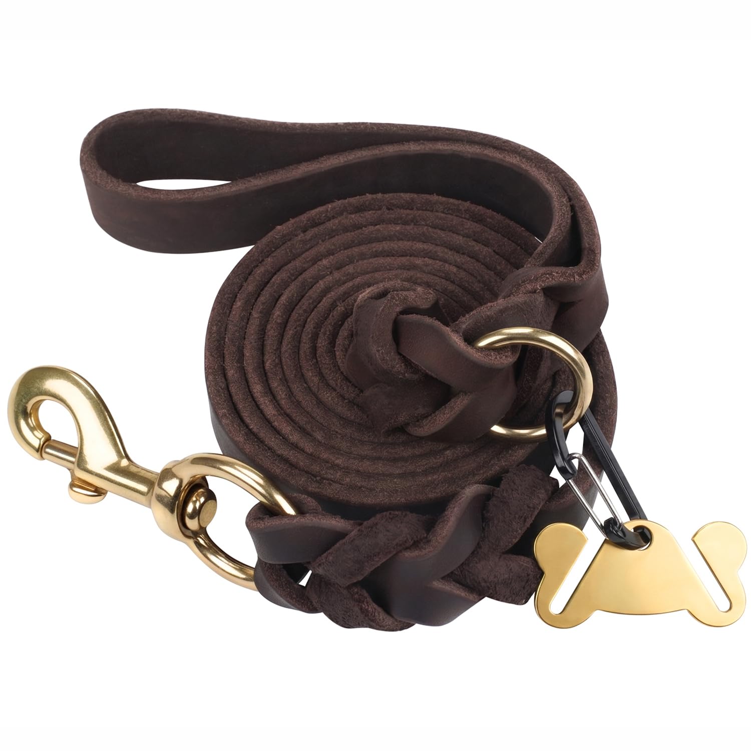 Taglory Leather Dog Lead for Large Medium Dogs, Hand-Braided, 150cm Brown