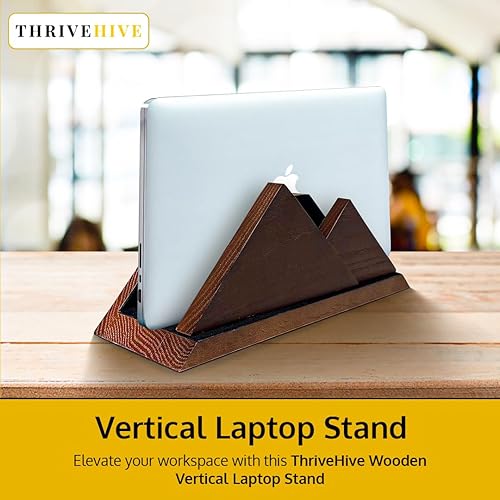 Vista 2 de Soporte vertical doble para laptop, 2 ranuras de madera, marrón oscuro (color nogal) - Soporte vertical para escritorio, MacBook Pro y Air, Marrón