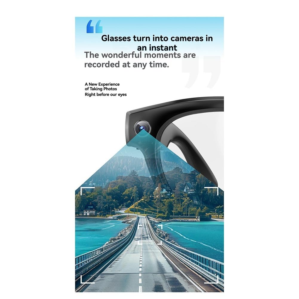 GS80 AI Smart Occhiali Bluetooth con funzione di acquisizione foto, chiamate e musica, riconoscimento vocale automatico per targhe