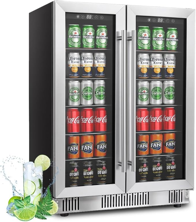 DOGHLY 24 inch dual-zone wine and beverage cooler with stainless frame and glass doors