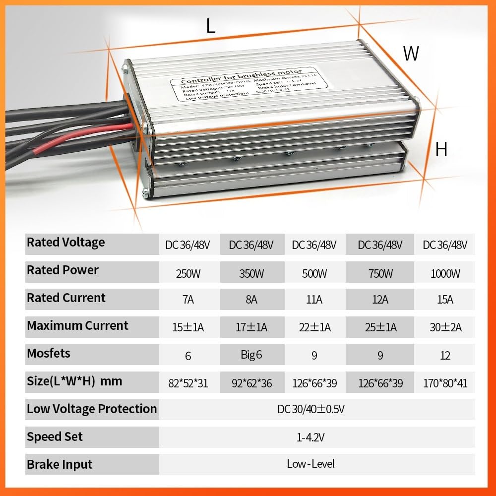 Centralina Monopattino Elettrico Controller for Bici Elettrica 36V 48V Impermeabile Senza Spazzole 250W 350W 500W 1000W Accessori Ebike Con Funzione Luce Brushless Motor Controller(15A Sinewave)