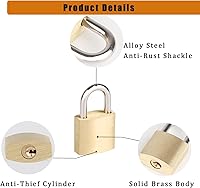 Vista 3 de 10Pack Small Locks with Same Keys, 3/4" (20mm) Wide Lock Body Solid Brass Padlocks Keyed Alike, Mini Padlocks for Suitcases/Luggage/Backpacks/Tool