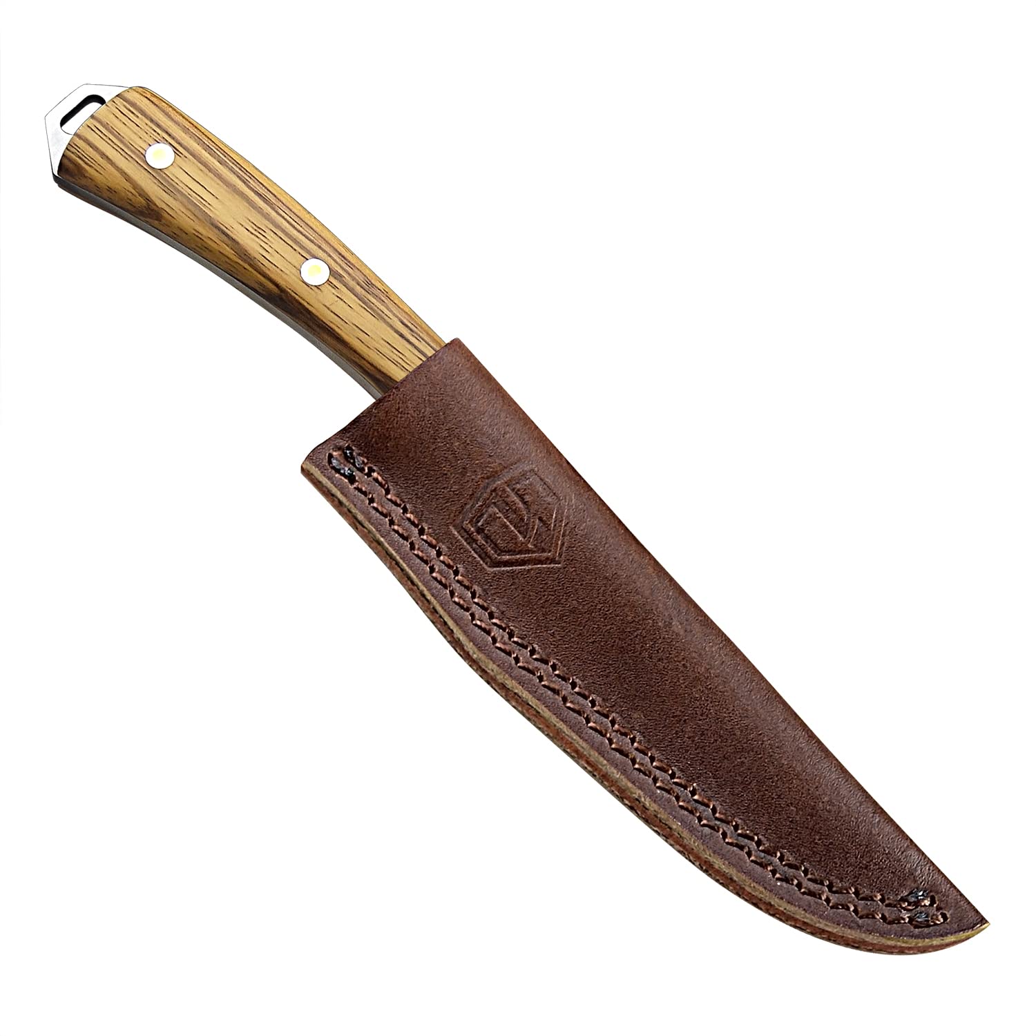HARNDS Cheetah Coltello a Lama Fissa in Acciaio 8Cr14MoV, Manico in Legno di Zebra con Fodero in Pelle