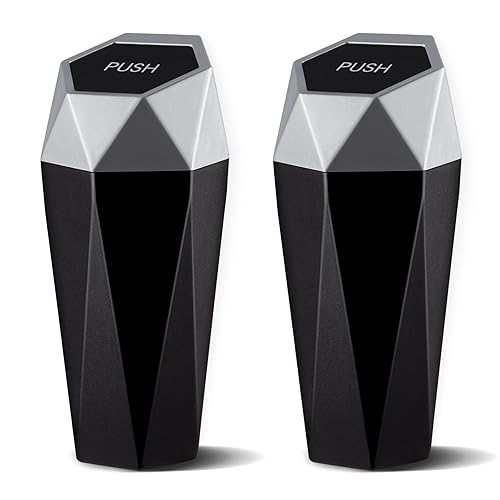 JUSTTOP Basurero para automóvil con tapa, diseño de diamante, pequeño cubo de basura portátil automático, fácil de limpiar, utilizado en accesorios