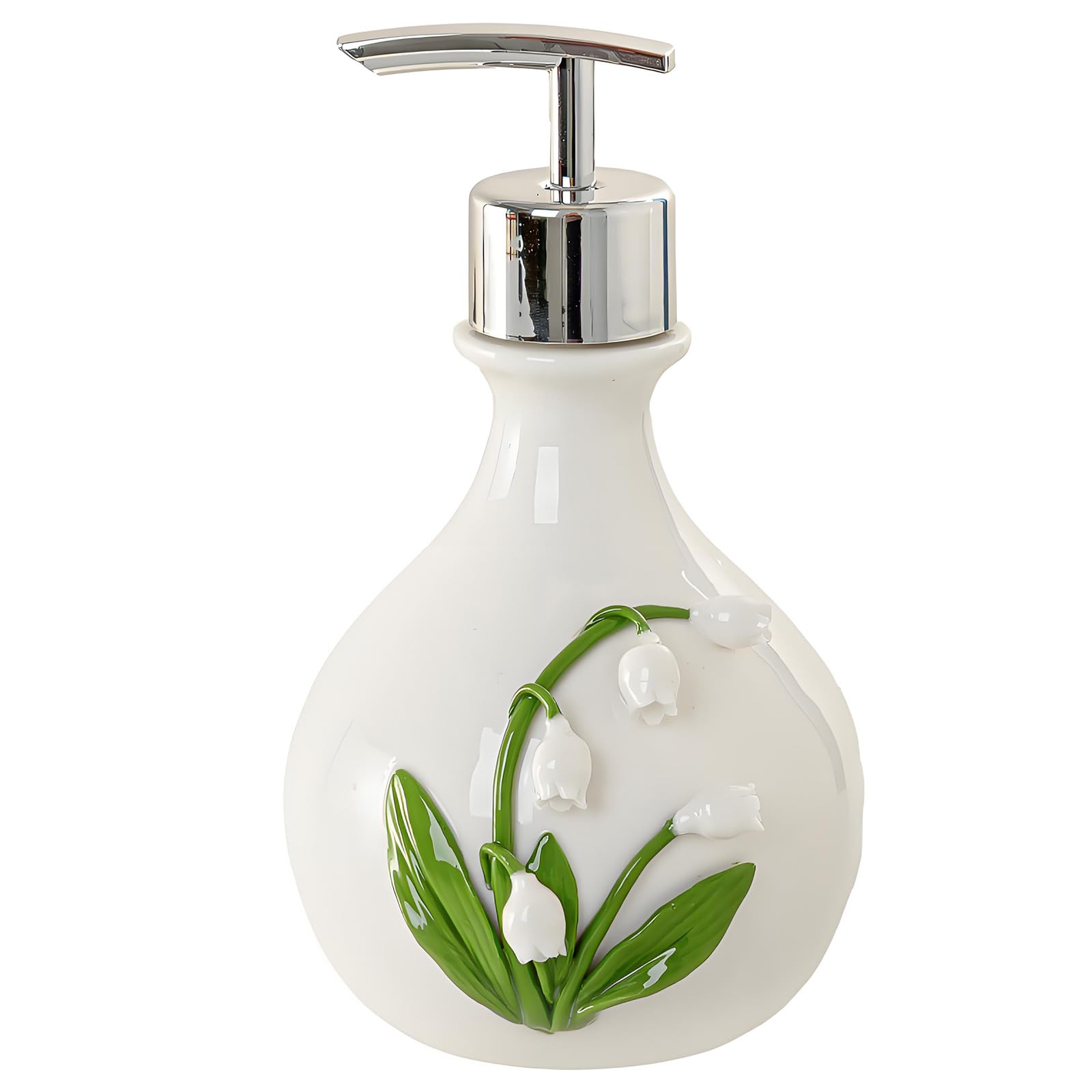Dispensador de jabón de cerámica con Relieve Floral, Botella de de loción de baño, decoración de mostrador de Flores de Valle para Lavabo, baño de Invitados, dispensador de jabón de de
