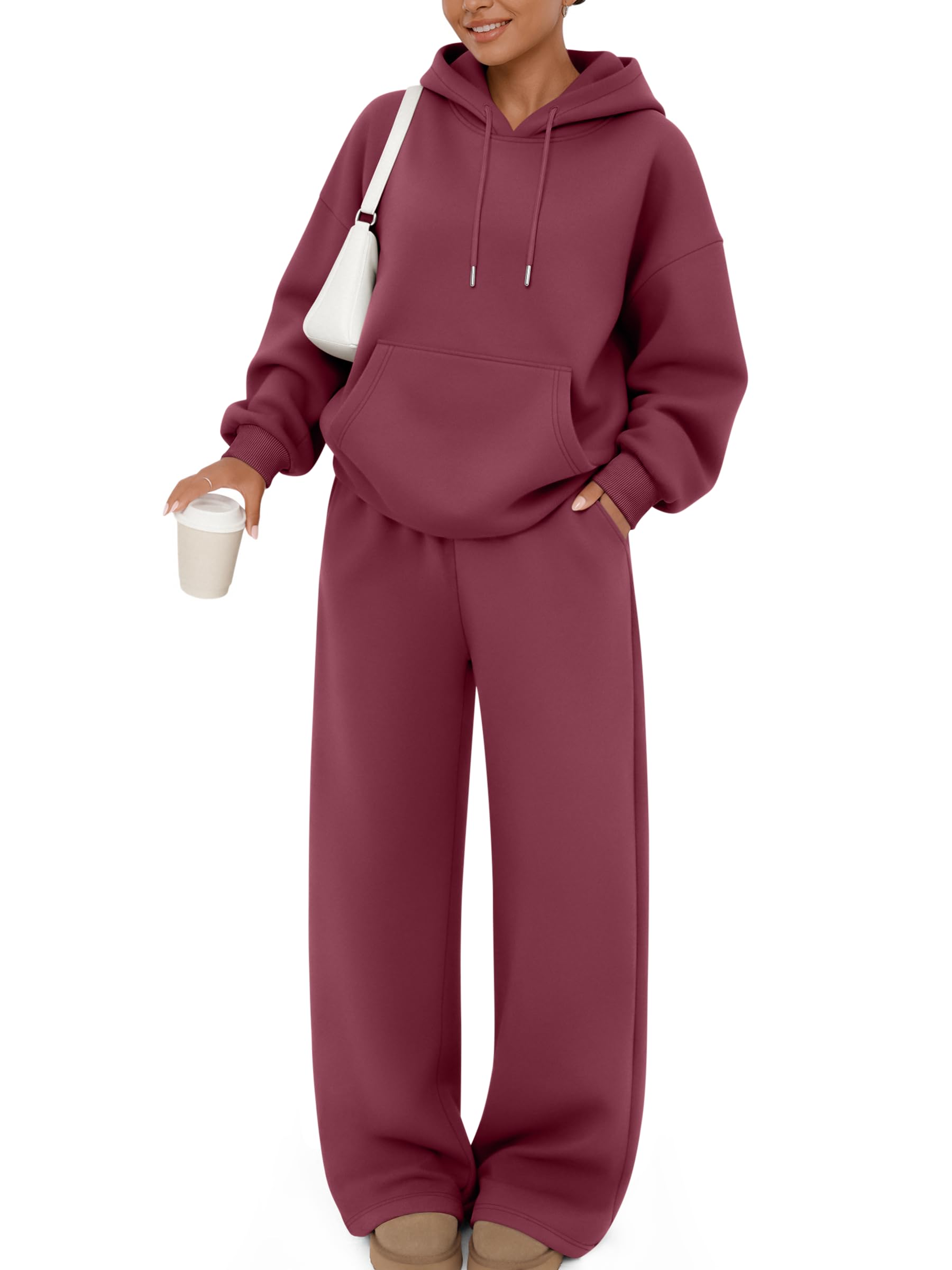 Trendy Queen Womens 2 Piece Lounge Sweat Sets Matching Sweatsuits | Oversized Hoodie,Drawstring,Drop Shoulder,Kangaroo Pocket,Wide Leg Sweatpants