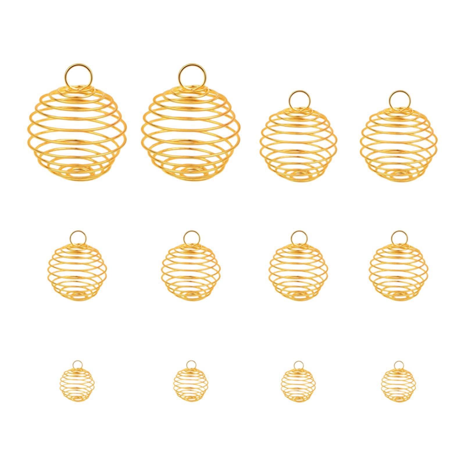 ALCXAZS Hollow Cage Pendants Charms Hanging Ornament Versatile Bead Cage Pendants Eye-Catching Charms Crafted for Jewelry Making Spring Ball Bead Cages, Gold, 10mm 15mm 20mm 25mm